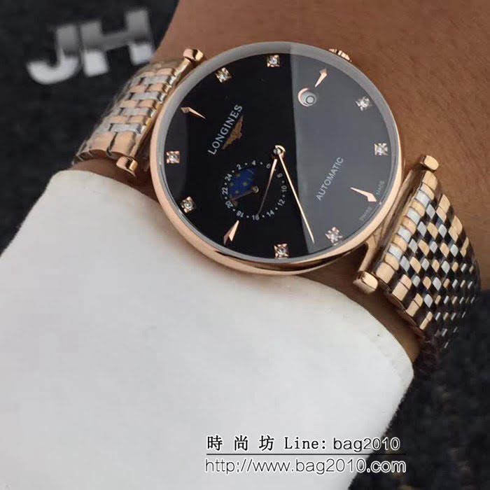 LONGINES浪琴 精鋼表殼 牛皮錶帶男士時尚腕表 WSS1876